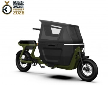 STOER CargoX elektrische bakfiets Forrest Green met regentent en buddyseat