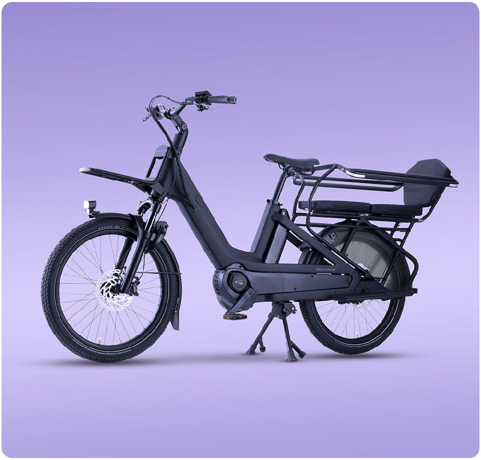 Urban Arrow Breeze longtail e-bike in mat zwart met dubbel achterzitje en extended frame &ndash; premium elektrische longtailfiets 2025